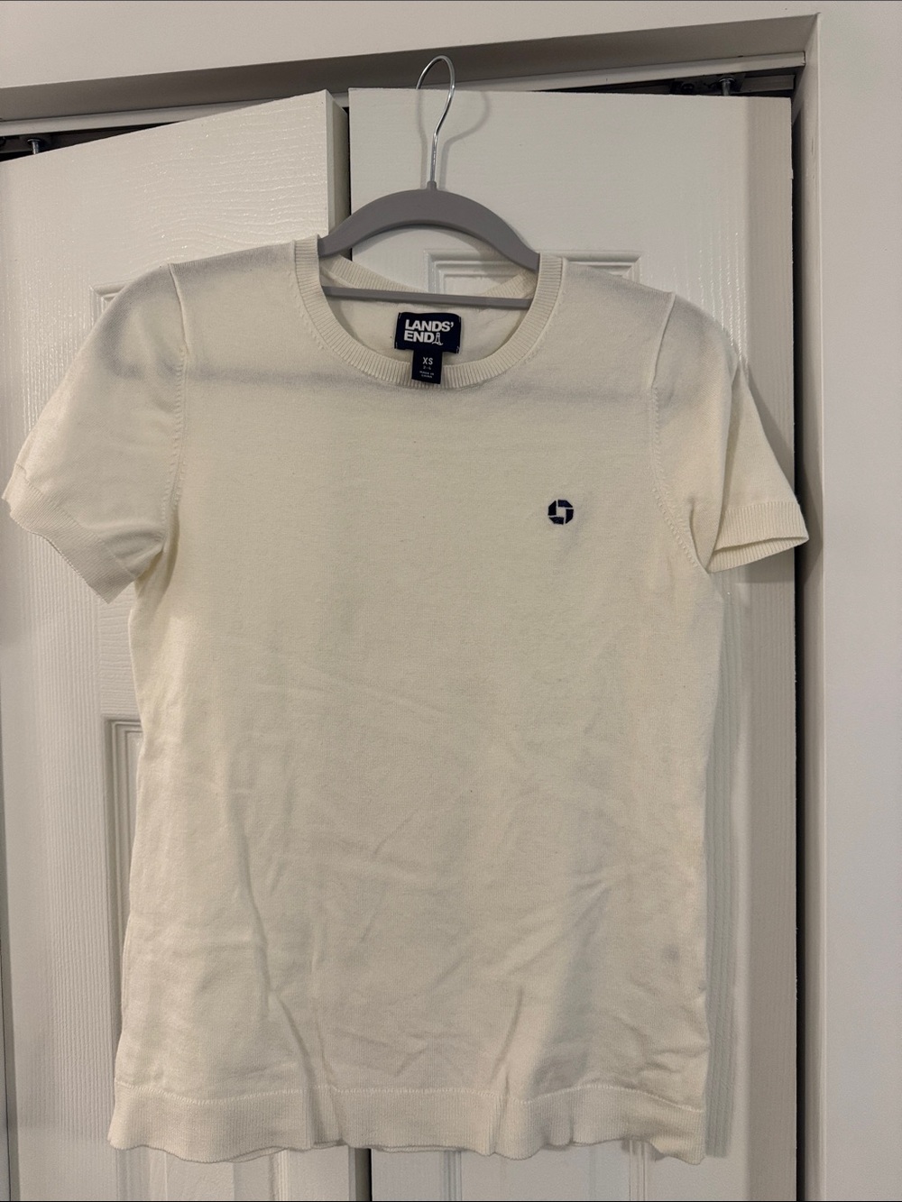 Chad Apparel Lands' End Cream Short-Sleeve Crewneck Knit